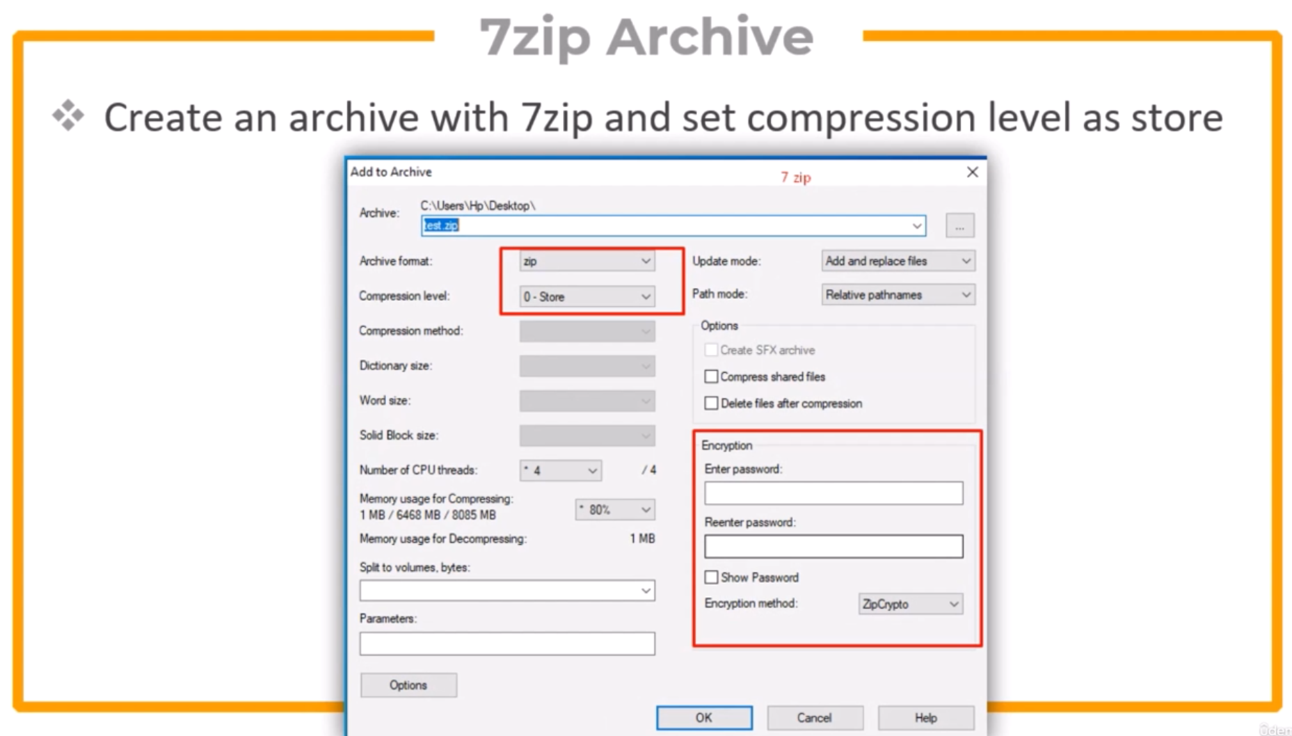 Archive settings in 7-Zip