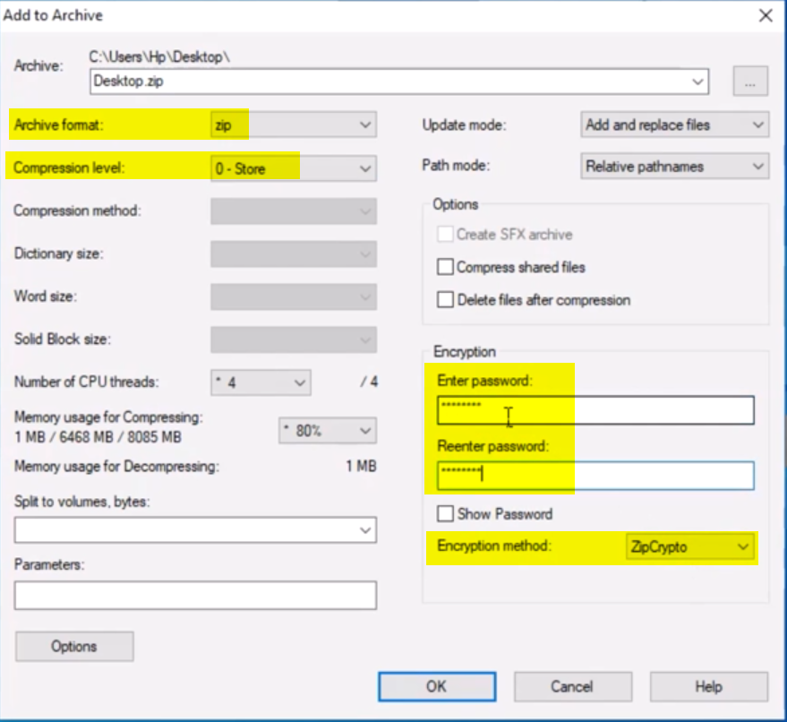 Archive options